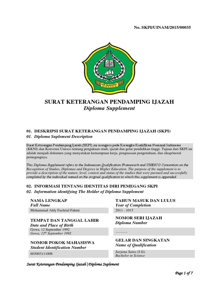 Contoh Isian Skpi Lpm Uin Docx