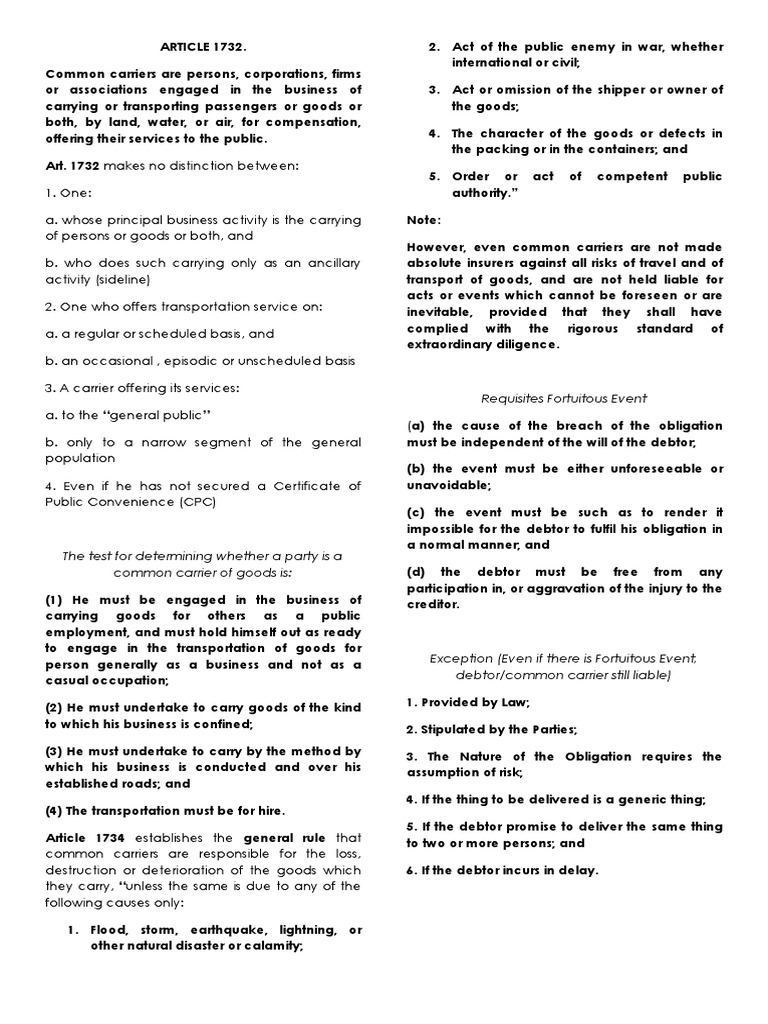 COMMON CARRIERS AND THEIR LIABILITY PDF Common Carrier Negligence