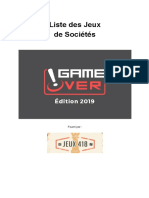 Liste Des Jeux de Société du Game Over 2019