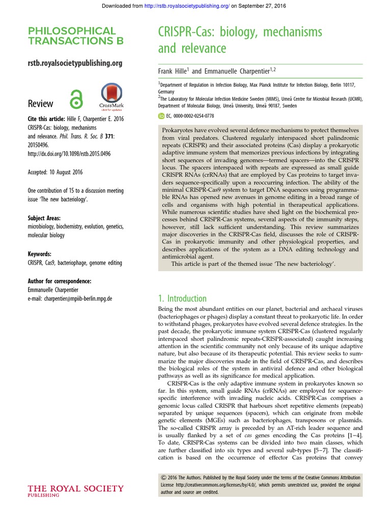 CRISPR-Cas: Biology, Mechanisms and Relevance: Review | PDF | Crispr | Gene