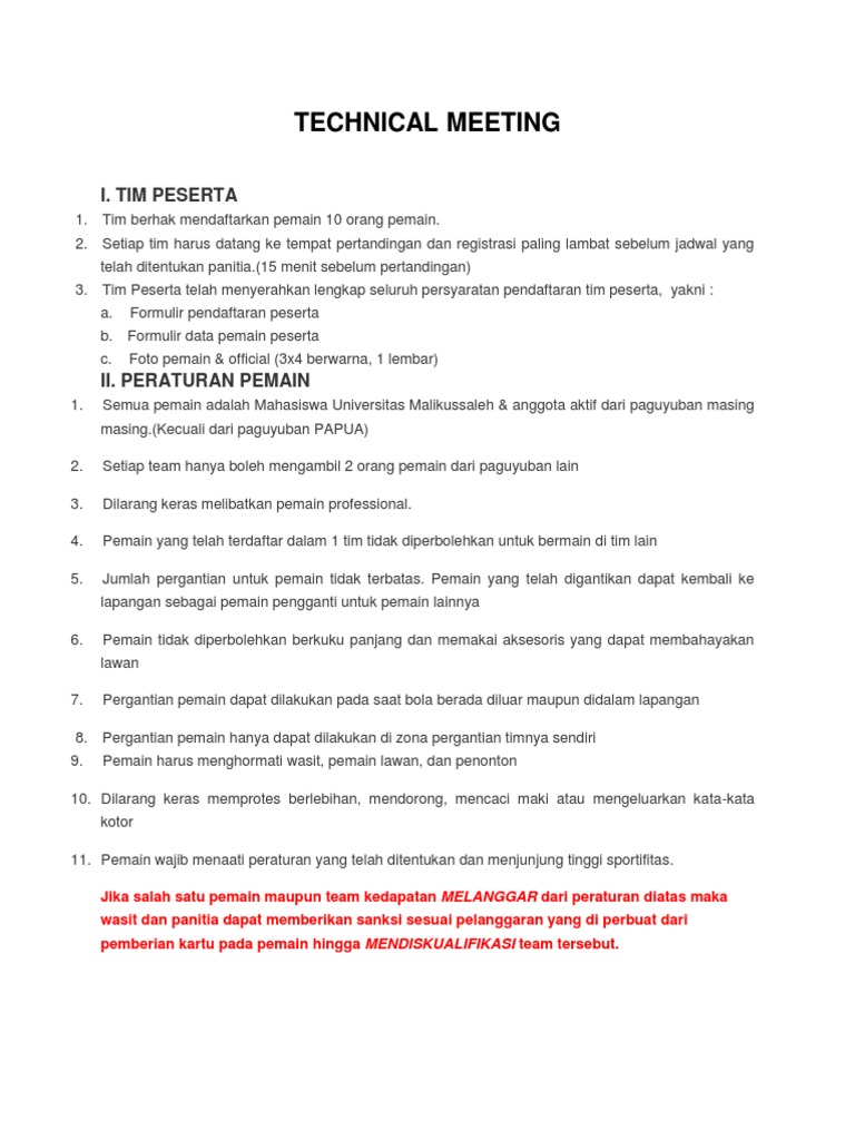 Panduan Technical Meeting Sepak Bola | PDF