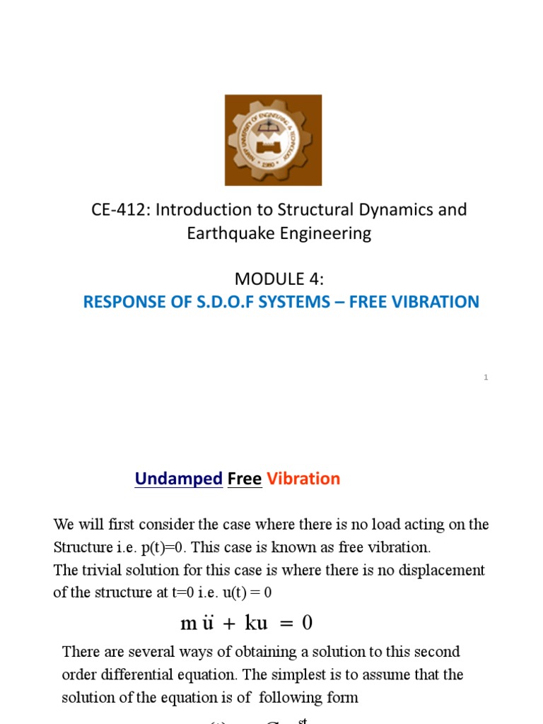 Free Vibrations In Sdof Systems Physical Quantities Mechanics