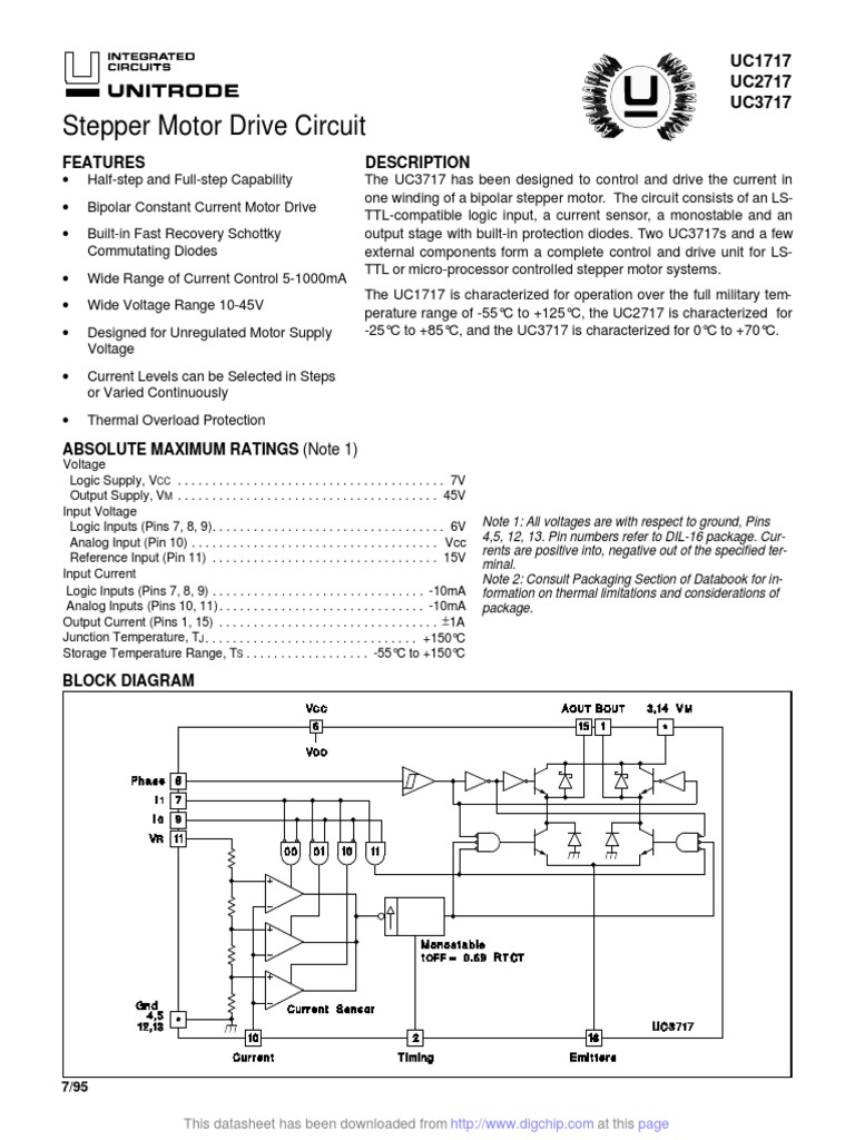 Stepper Motor Drive Circuit Features Description PDF Electric Motor Diode