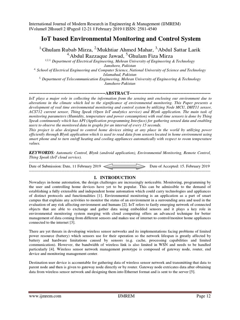 IoT Based Environmental Monitoring and Control System | PDF | Internet ...
