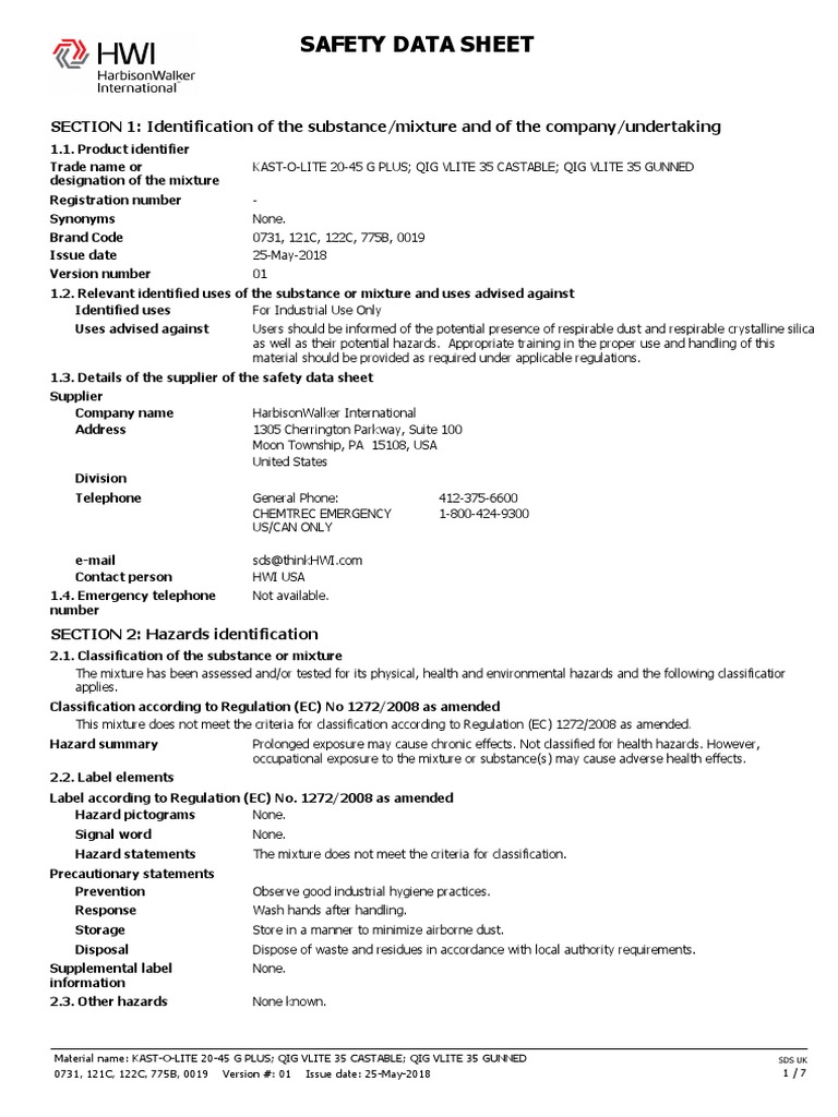 Safety Data Sheet for Refractory Ceramic Fibers PDF Personal