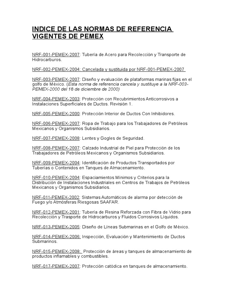 Normas NRF Pemex Vigentes | PDF | Tubería (transporte de fluidos) | Agua