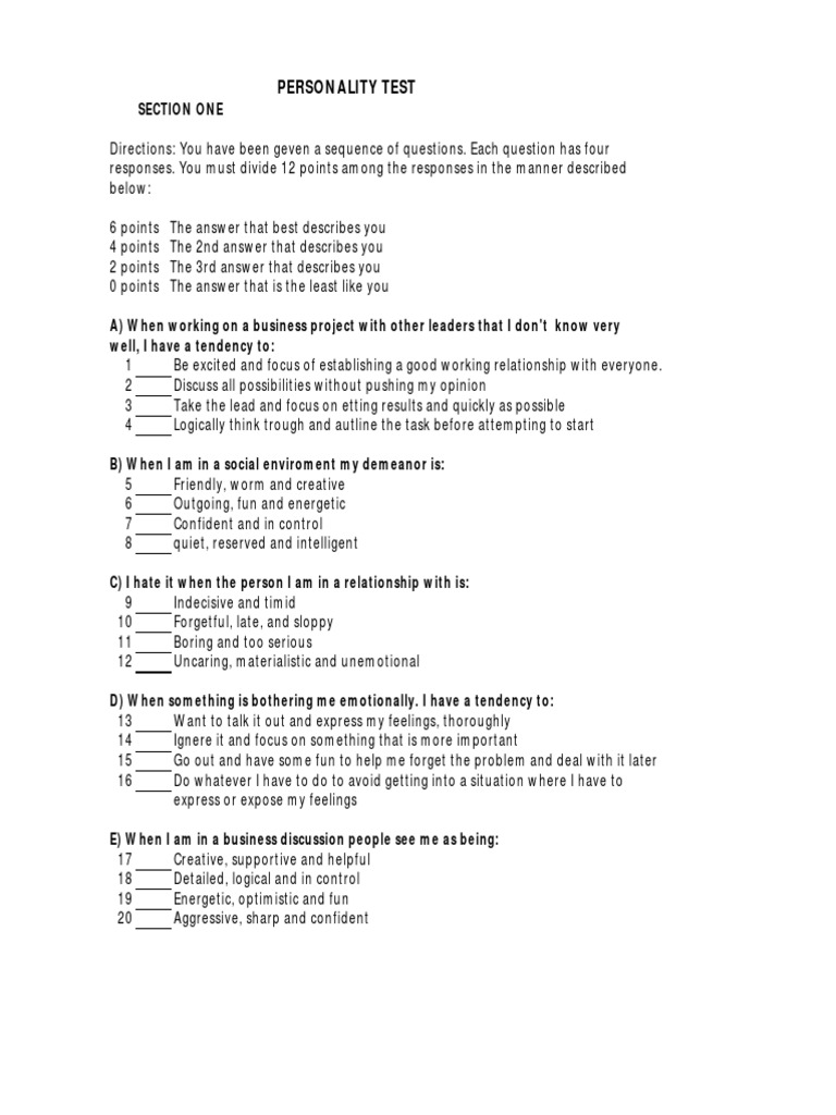 Personality Test PDF PDF Action (Philosophy) Social Psychology Personality Test PDF PDF Action (Philosophy) Social Psychology