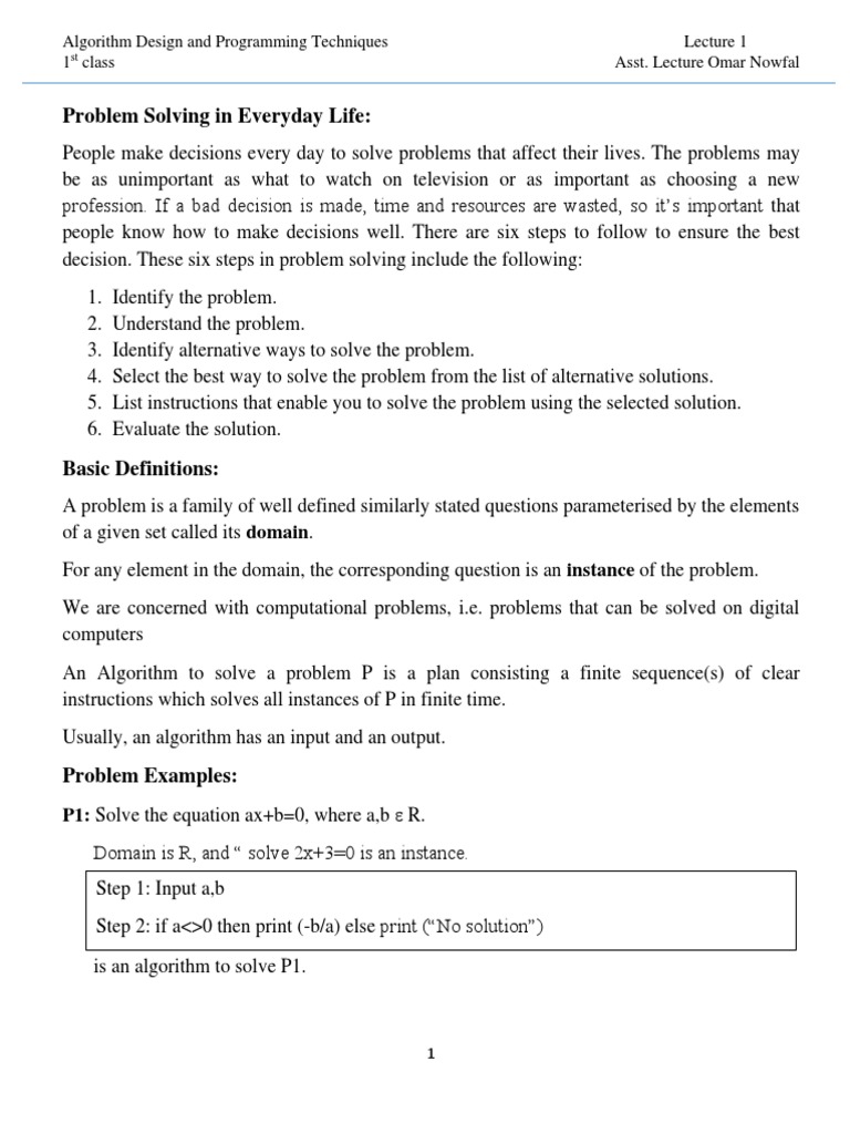 Algorithm Problem Solving Steps | PDF | Data Type | Variable (Computer ...