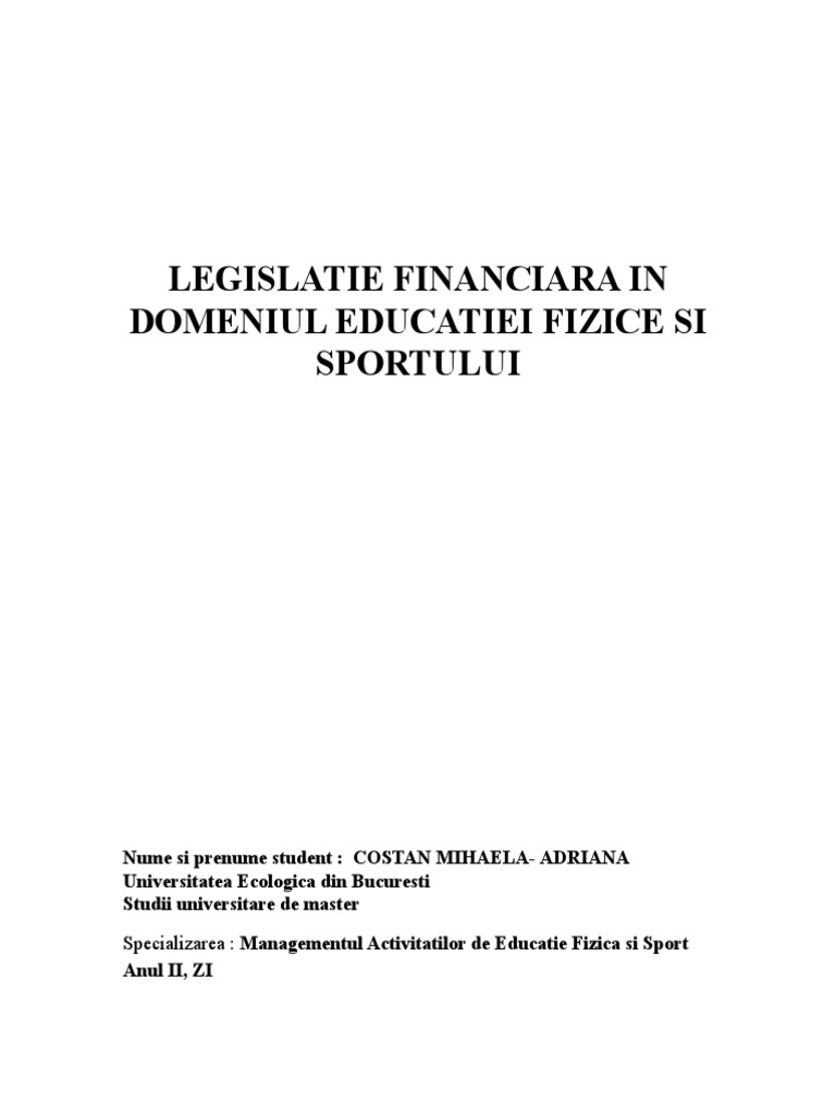 Legislatie Financiara In Domeniul Educatiei Fizice Si Sportului