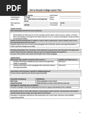 topic sentence lesson plan