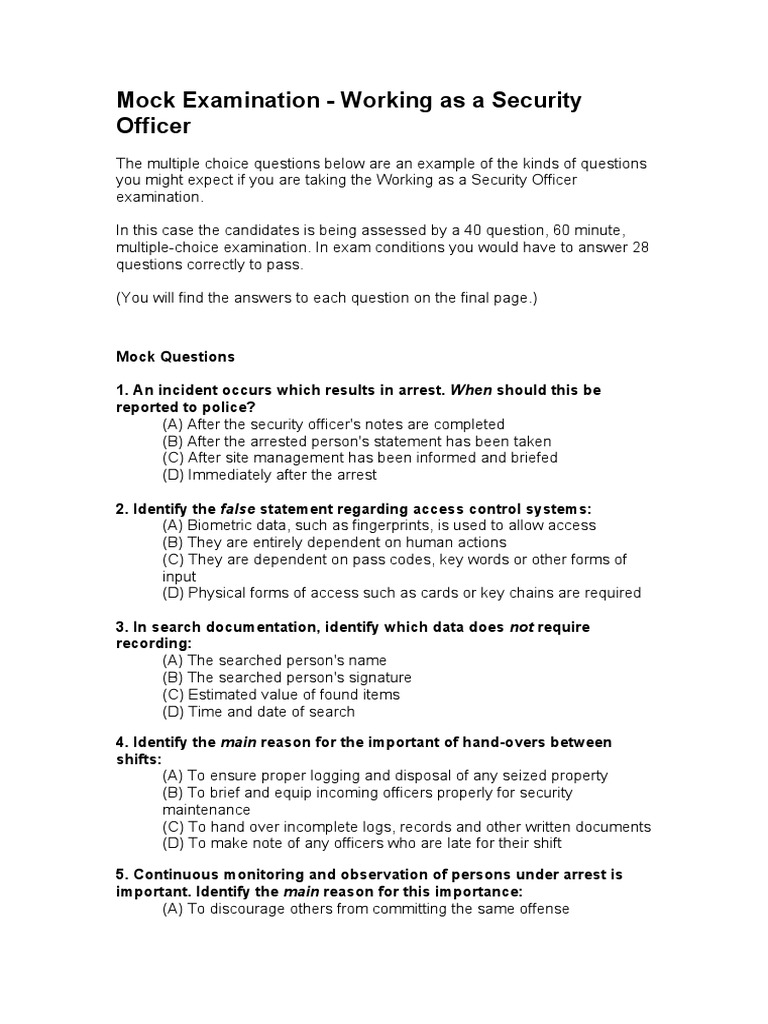 Is the security guard exam multiple-choice?