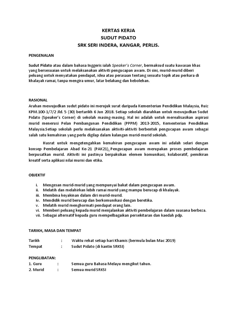 Kertas Kerja Sudut Pidato Pdf