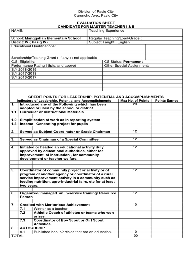 Master Teacher Blank | PDF | Change | Teachers