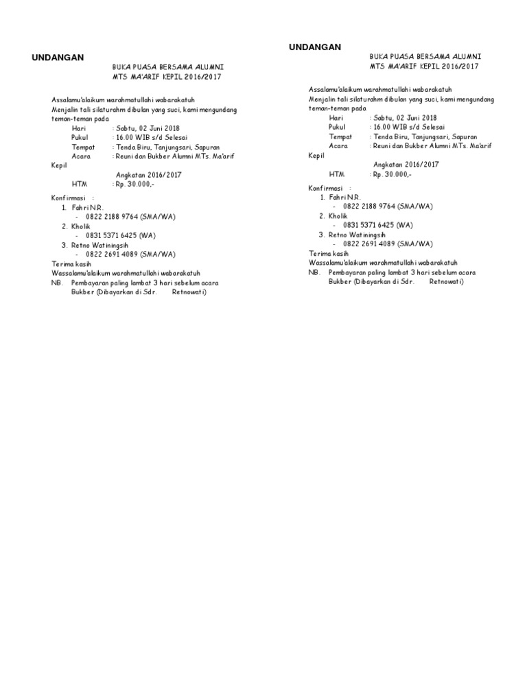 61 Contoh Undangan Bukber Alumni Mts Terbaik
