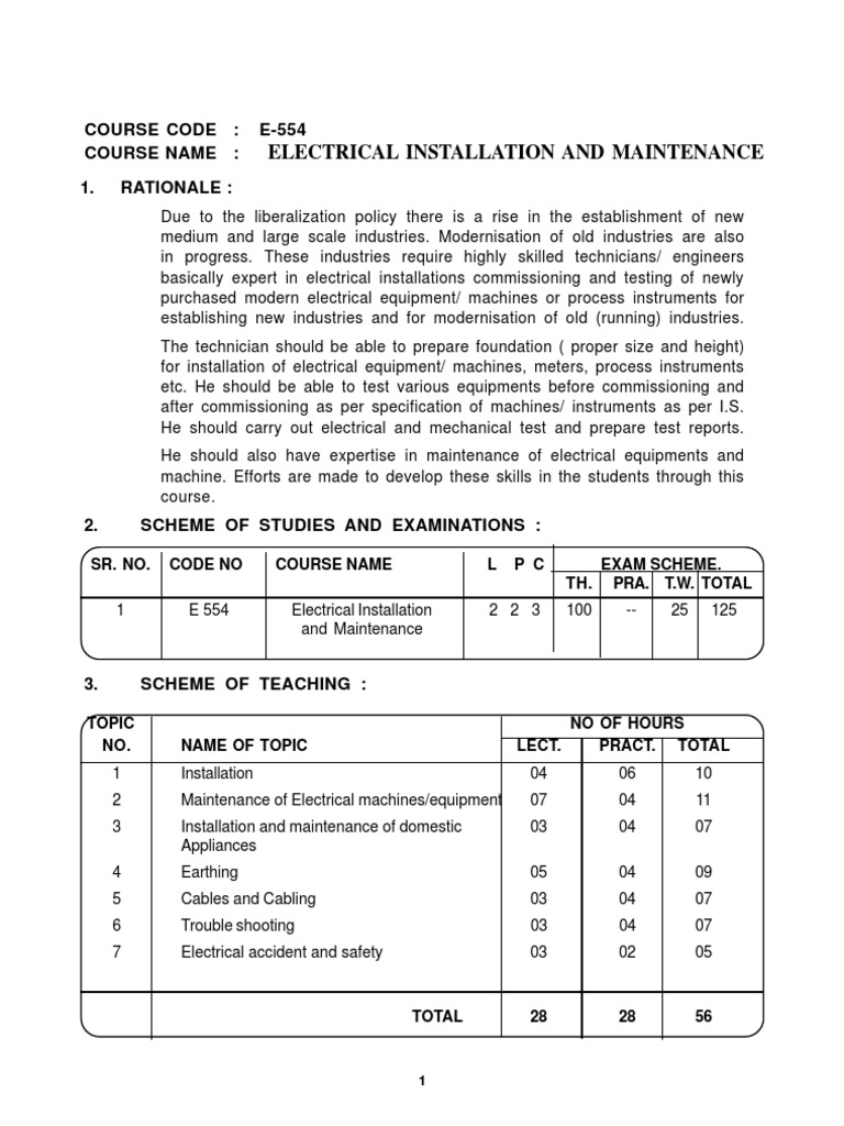 Electrical Installation & Maintenance Course | PDF | Electrical Wiring ...