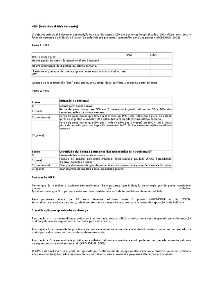 NRS 2002 | PDF | Nutrição | Dieta e Nutrição