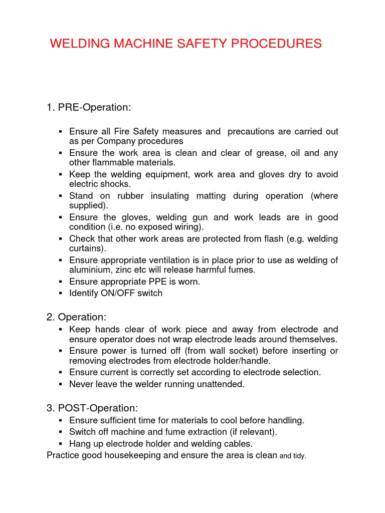 Welding Machine Safety Procedures PDF Welding Construction
