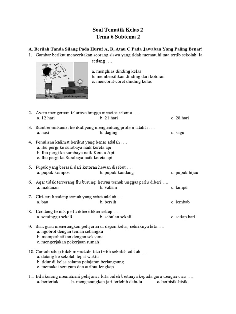 Soal Tematik Kelas 2 Tema 6 Subtema 2 1 PDF