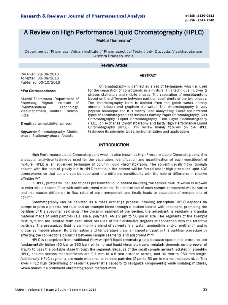 A Review On High Performance Liquid Chromatography HPLC PDF | PDF ...