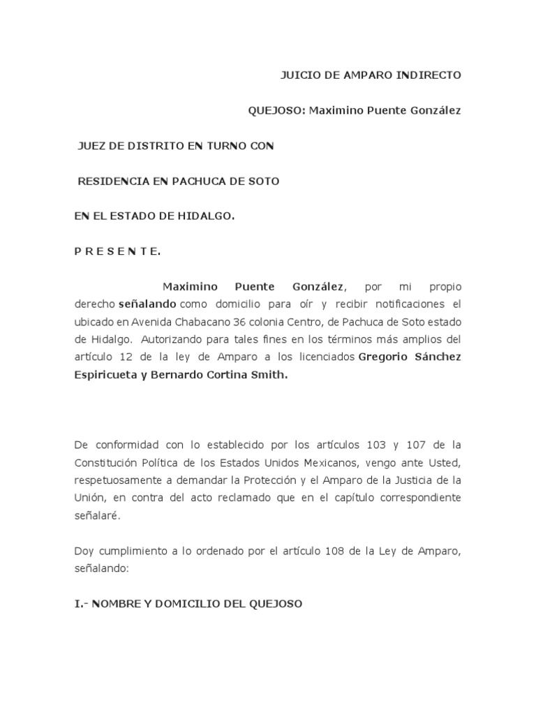 Demanda de Amparo Indirecto 108 | PDF | Violación | Derecho Constitucional