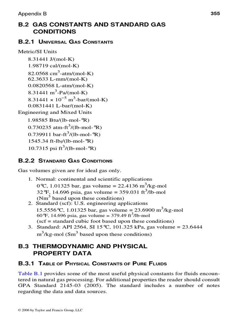 B.2 Gas Constants and Standard Gas Conditions B.2.1 U G C | PDF | Gases ...