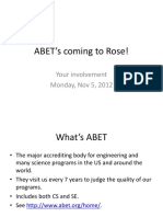 ABET's Coming To Rose!: Your Involvement Monday, Nov 5, 2012