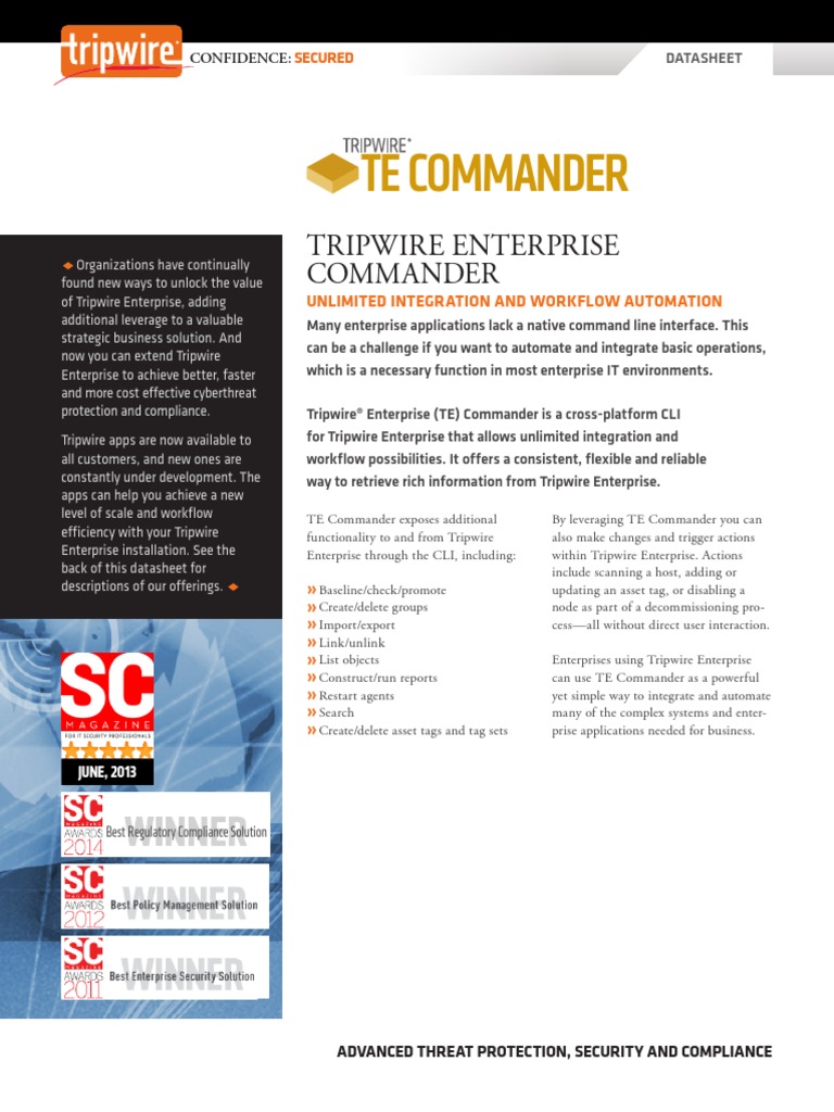 Tripwire Enterprise Commander Datasheet | PDF | Computer Security ...