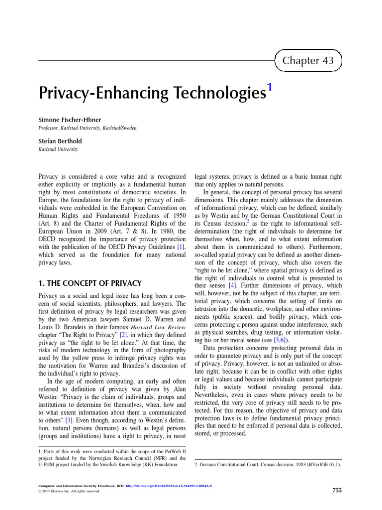 Privacy-Enhancing Technologies: 1. The Concept of Privacy | PDF ...