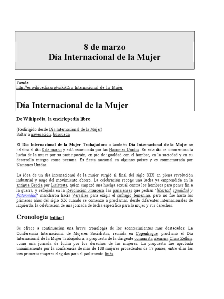 Día Internacional de la Mujer: 8 de marzo | PDF | Mujer