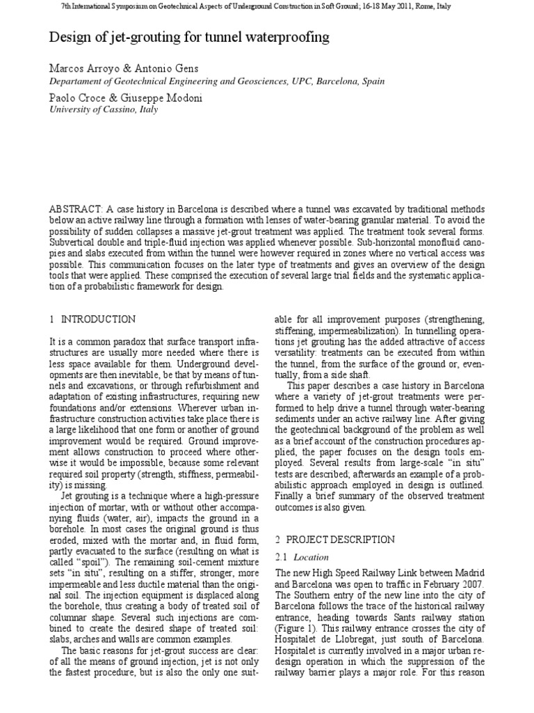 Design of Jet-Grouting For Tunnel Waterproofing | PDF | Tunnel ...