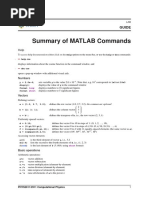 Summary of MATLAB Commands