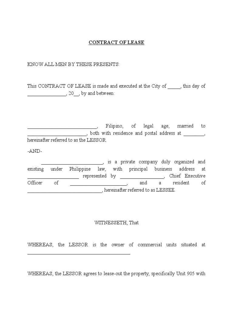 Sample Lease Contract Lease Law And Economics