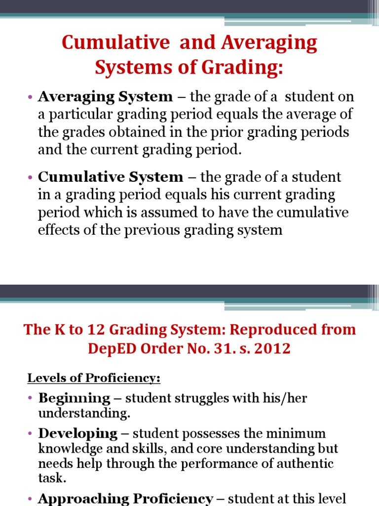 Cumulative and A Averaging Systems of Grading PPT Lower Version PDF Teaching Teachers