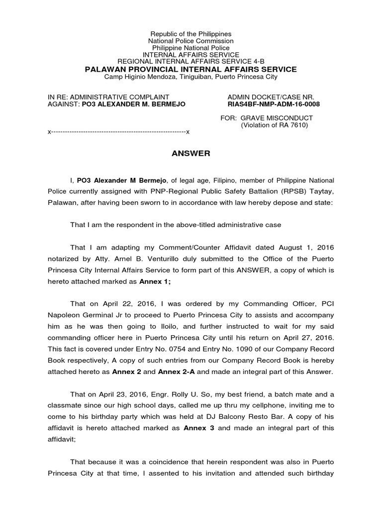 Administrative Case Against PO3 Bermejo | PDF | Justice | Crime & Violence