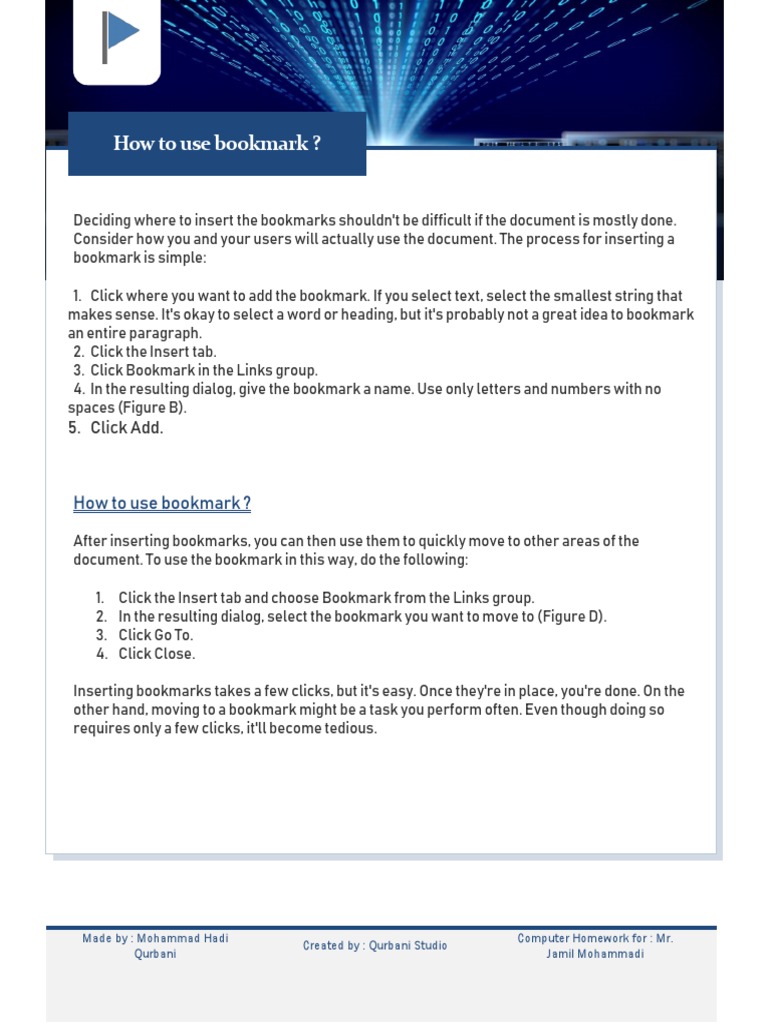 How to Insert and Use Bookmarks | PDF | Computers