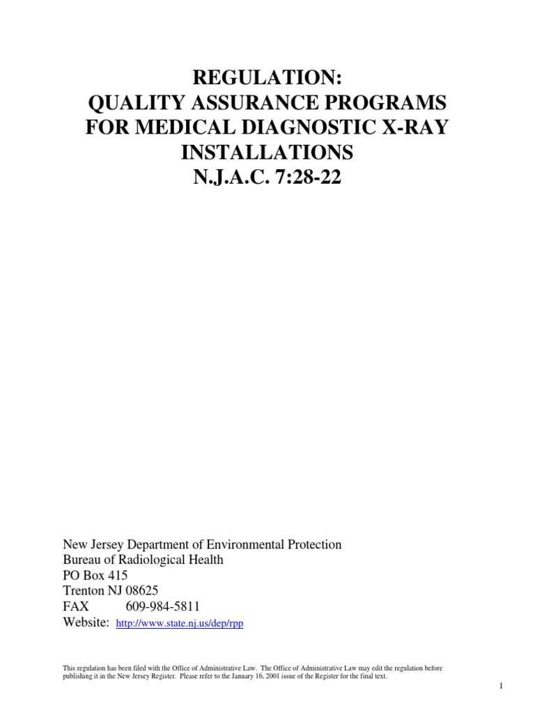 Regulation Quality Assurance Programs For Medical Diagnostic XRay