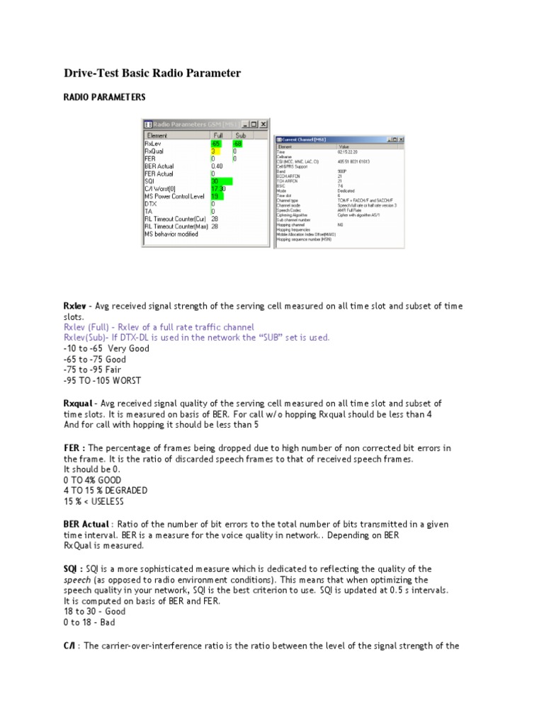 DriveTest Basic Radio Parameter PDF Radio