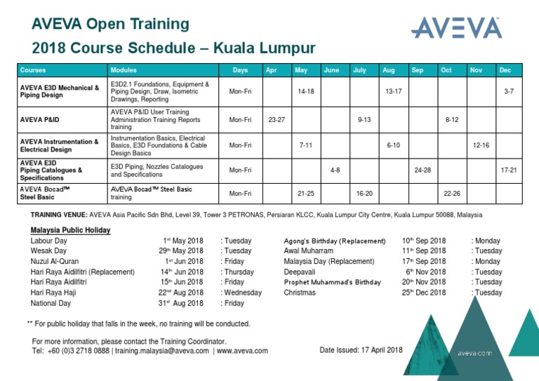 AVEVA Malaysia Training Schedule | PDF | Malaysia | Holidays