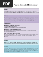 Annotated Bibliography Single Use Plastics