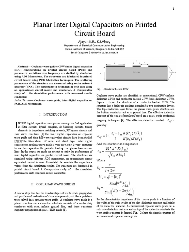 Planar Inter Digital Capacitors On Printed Circuit Board PDF | PDF