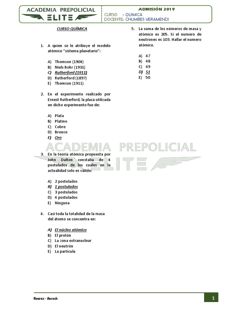 Banco De Preguntas De Quimica Y Fisicadocx Química
