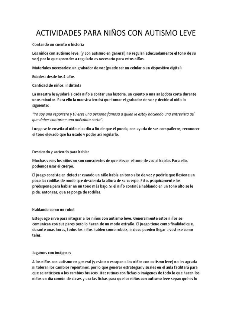 Actividades para Niños con Autismo | PDF | Espectro autista | Salón de ...
