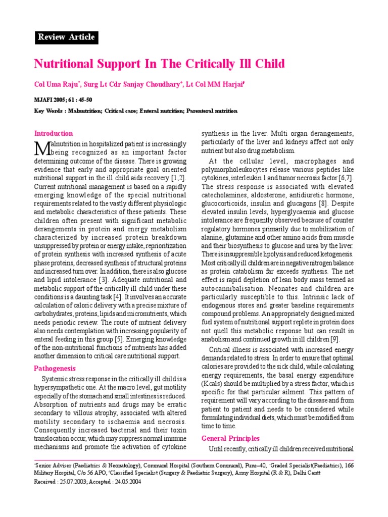 Article Review Nutrition in Critically Ill Child | PDF | Nutrition ...