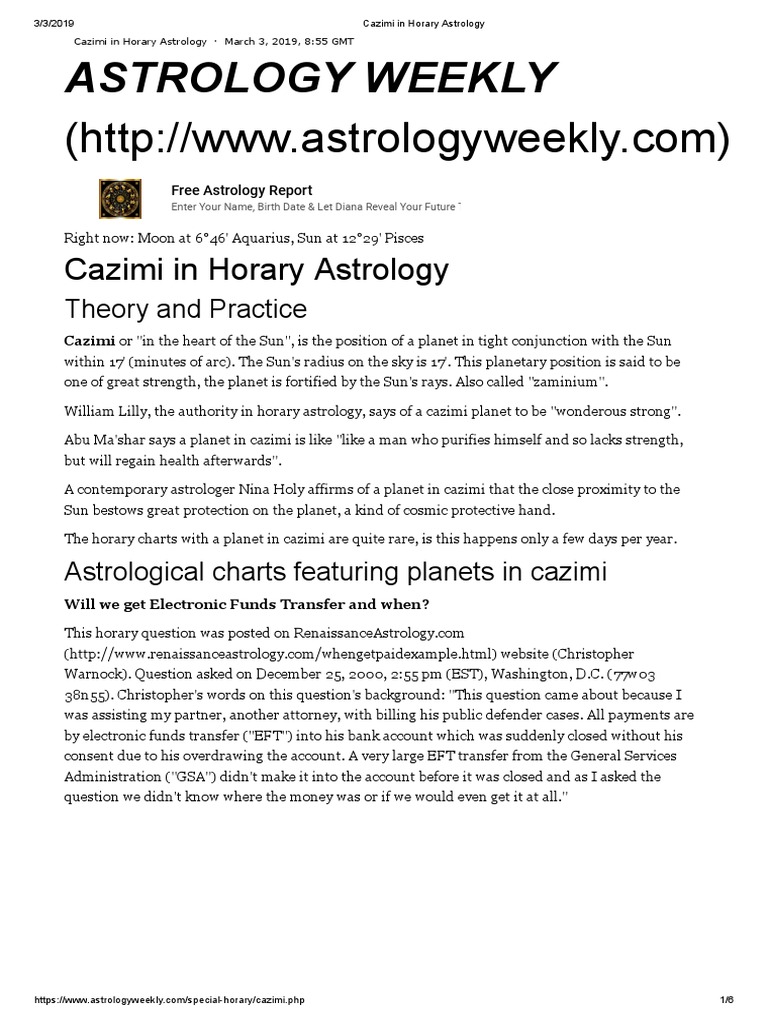 Cazimi in Horary Astrology | PDF | Planets In Astrology | Astrology