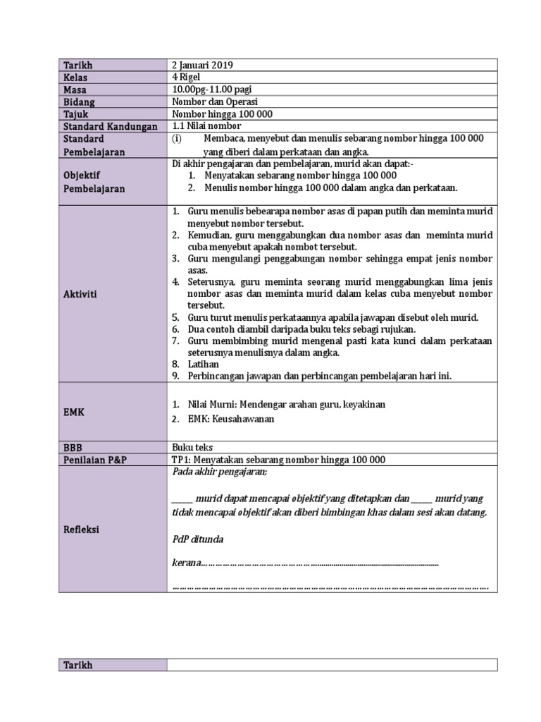 RPH Tahun 4 | PDF