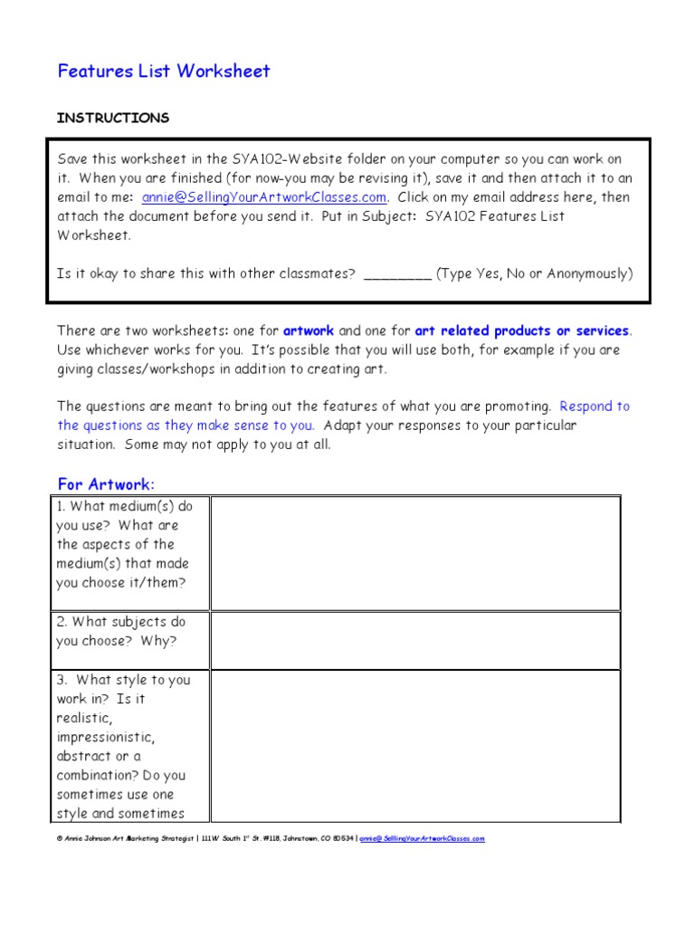 SYA102 Assignment 3 Features List Worksheet | PDF | Marketing | Business