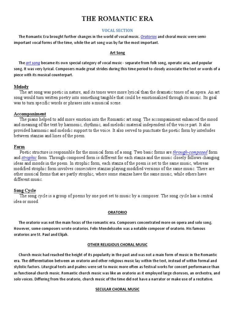 The Romantic Era Vocal PDF Songs Choir