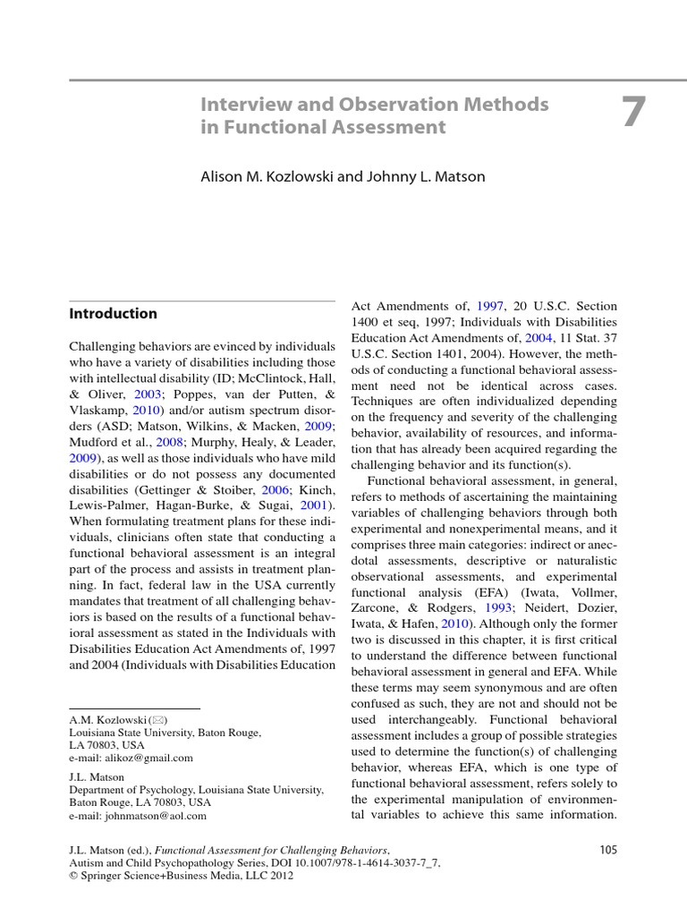 Interview and Observation Methods in Functional Assessment | PDF ...