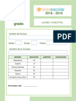 Clave de Respuestas Examen Trimestral Cuarto Grado 2018-2019