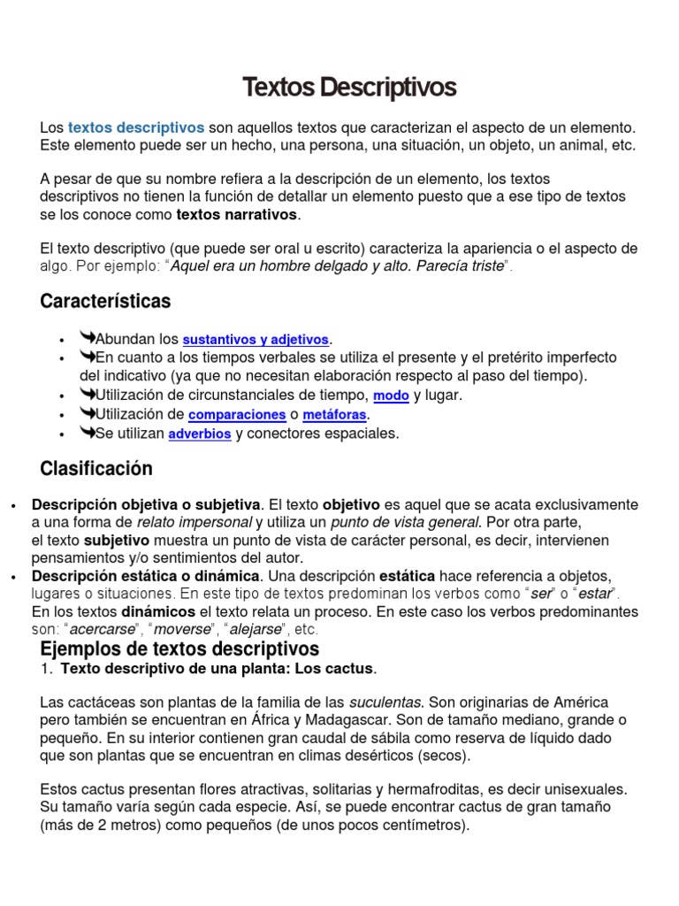 Ejemplos y características de textos descriptivos | PDF | Virus de la ...